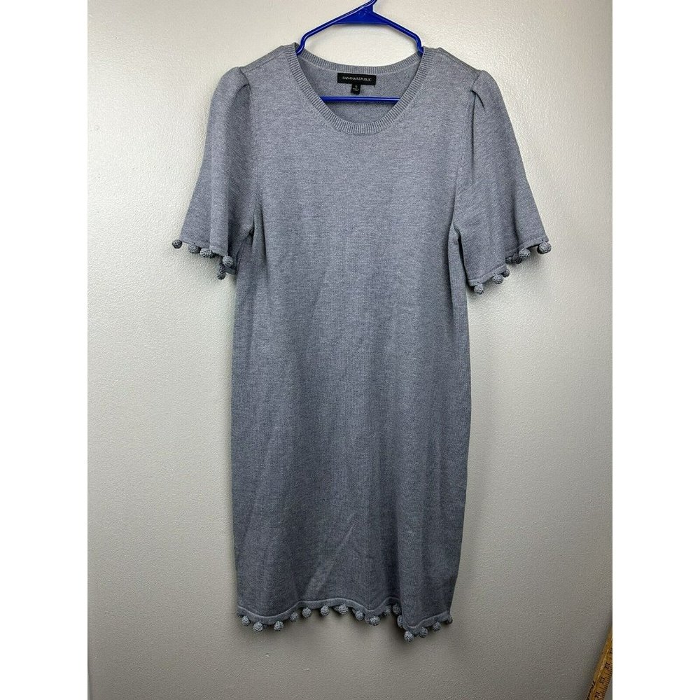 Banana Republic Womens Small Gray Short Cap Sleeve Tunic Pullover Sweater Dress